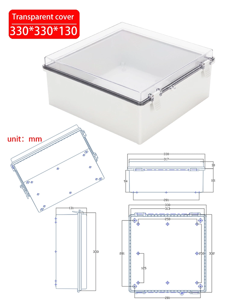 现货 330*330*130mm ABS 塑料防水接线盒透明盖 IP66 13*13*5.1inch CE Rohs