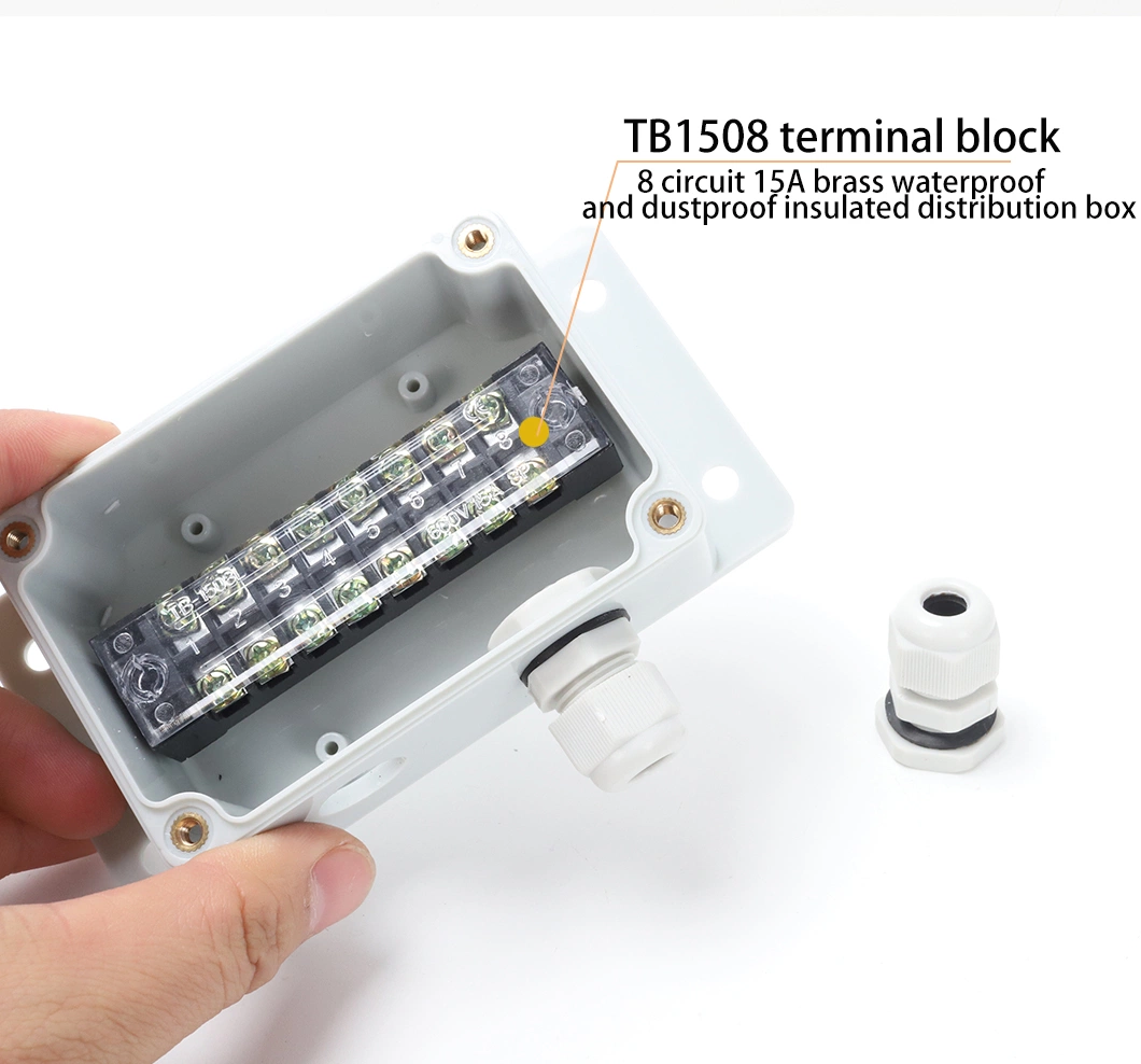一进一出端子防水接线盒 100*68*50mm 安装耳 ABS IP67 Tb1508 铜